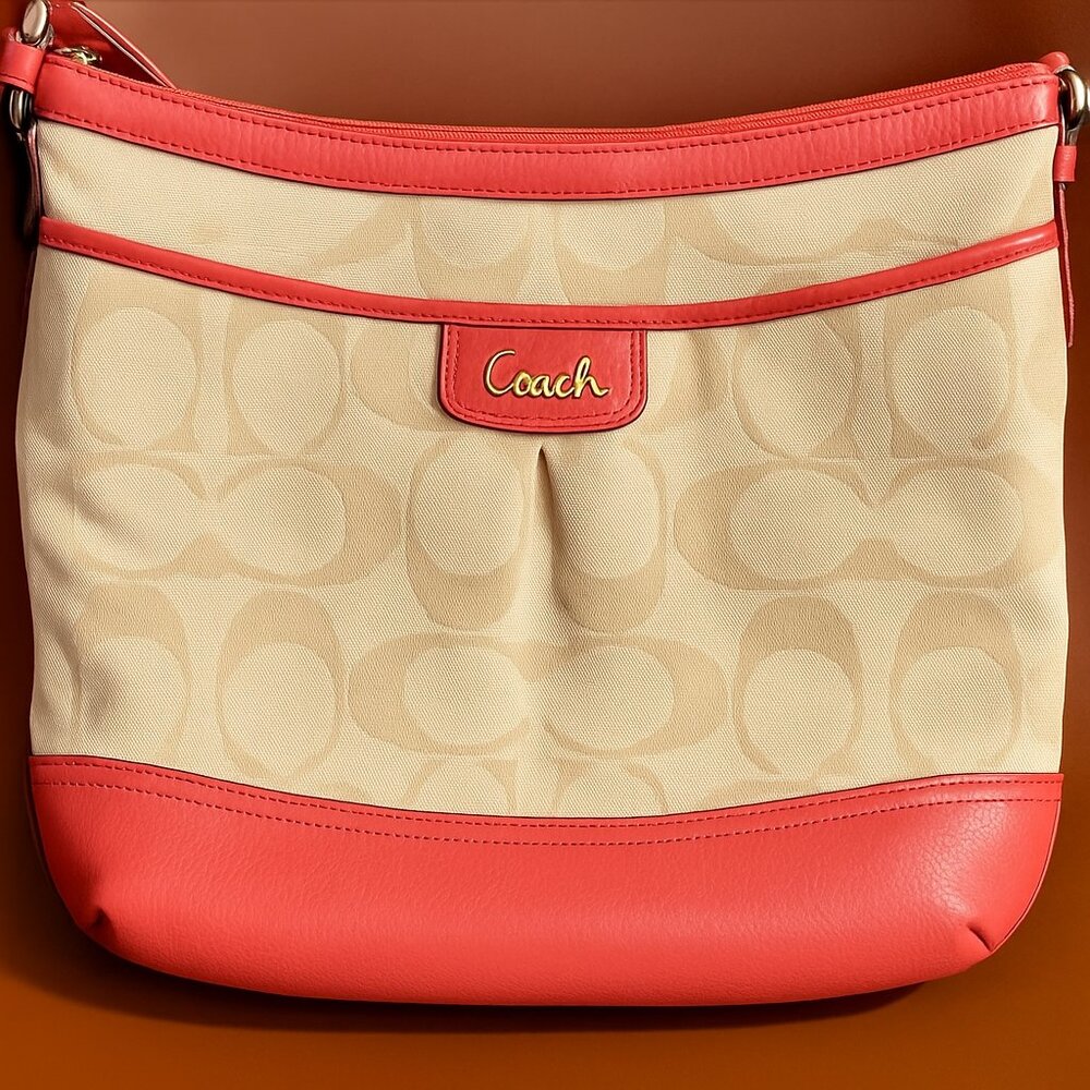 Coach Signature Canvas Crossbody Bag – Coral Trim